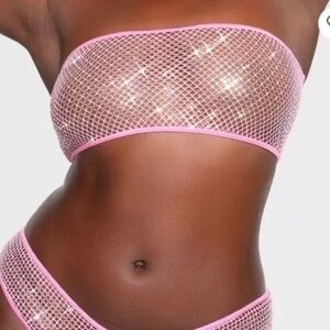 Skims X Swarovski Stretch Net Bandeau Rhinestone Bra Bubblegum Pink NWT RARE